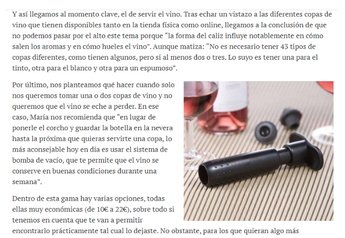 Entrevista de utensilios para el vino 